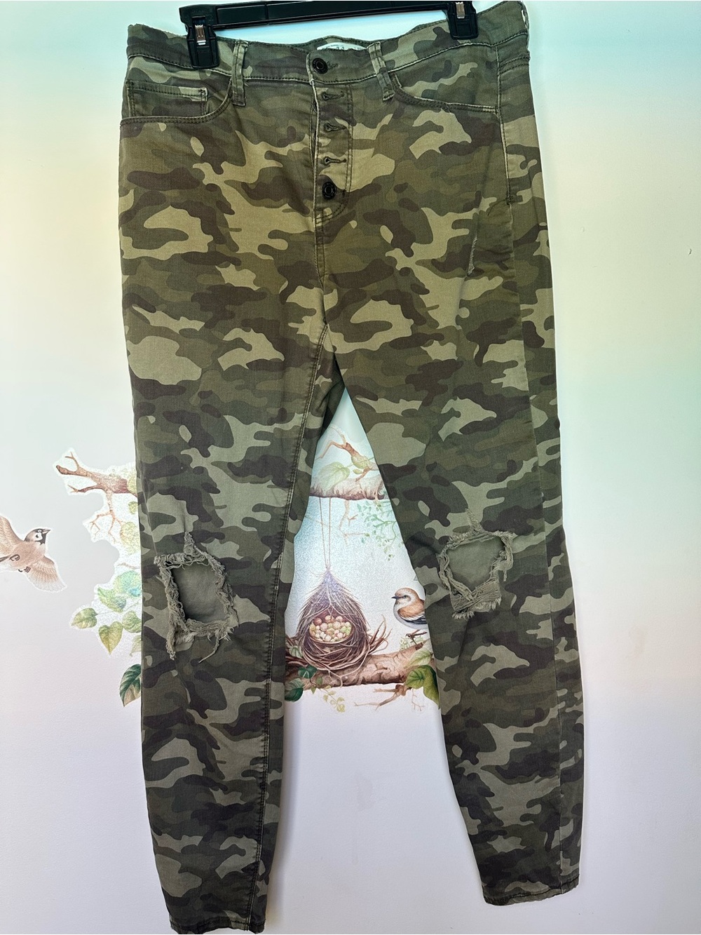Mudd Olive Camo Skinny Jeans with Distressed Knees